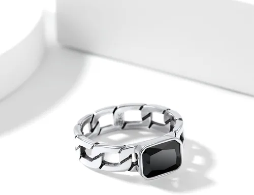 Vista 9 de Silvora Anillo de cadena de eslabones cubanos con circonita de plata de ley, regalo de compromiso de boda con embalaje delicado