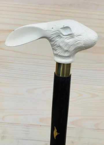 Vista 2 de Bastón de madera con mango de conejo victoriano Steampunk