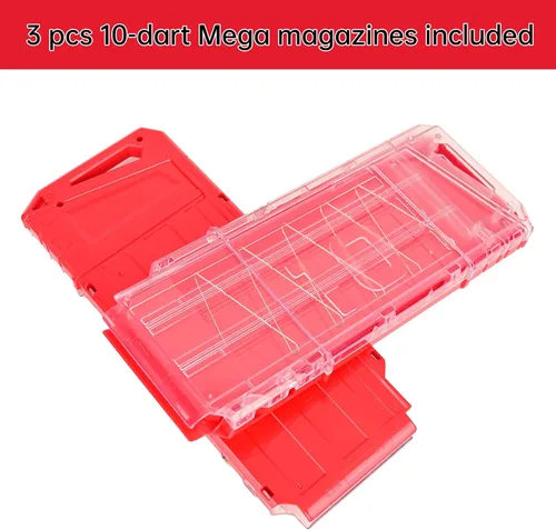 Vista 2 de Clips de revista, 10 dardos de recarga rápida, clips de bala para Nerf Centurion y Motostryke MEGA Blasters, 3 piezas (transparente y rojo)