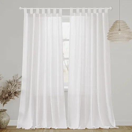 Vista 19 de FantasDecor Cortinas de lino de 63 pulgadas de largo, 2 paneles con pestañas superiores para sala de estar/dormitorio, cortinas texturizadas de lino