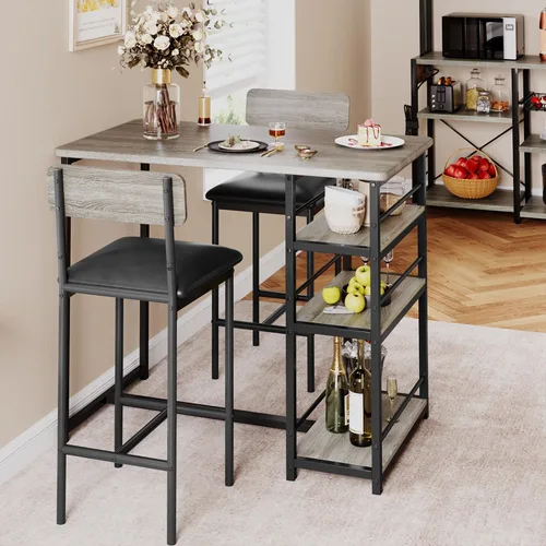 Vista 9 de Amyove Juego de 2 taburetes de bar, sillas de bar tapizadas con respaldo, taburetes de cocina de 25.5 pulgadas con reposapiés, cojín grueso, Marrón