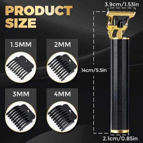 Vista 7 de Candyfouse Cortadora de barba y cabello inalámbrica de alta calidad para hombres, kit profesional de aseo recargable con hoja en T, 4 peines de Negro