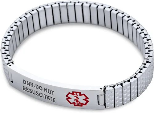 Vista 2 de Bling Jewelry Pulsera unisex personalizada de identificación médica de identificación médica para mujeres y adolescentes, acero inoxidable