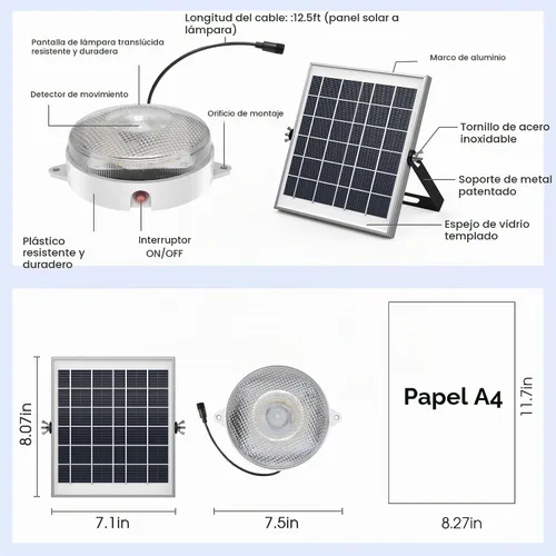Vista 8 de Sensor de movimiento de luz de techo solar, 5 modos día/noche para granero de cobertizo