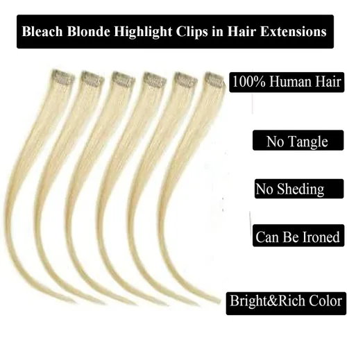Vista 2 de Extensiones de cabello humano con clip, de 18 pulgadas, rubio decolorado, 100% real, extensiones de cabello con clip para mujer, 6 piezas de cabello