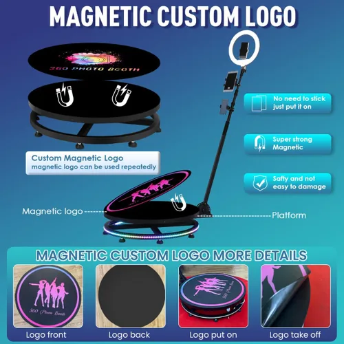 Vista 5 de Máquina de cabina de fotos 360 para fiestas, cabina de cámara 360 con estuche de vuelo, paquete de batería, APP, logotipo magnético personalizado