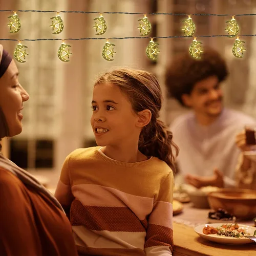 Vista 7 de Vigdur Guirnalda de luces de Ramadán – 20 luces LED Eid Mubark Luna Star Fairy Lights funciona con pilas con temporizador, luz de decoración Ramanda