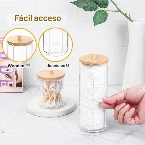 Vista 5 de 2 soportes Qtip, soportes dispensadores de bolas de algodón transparente, recipiente de maquillaje de hisopos de algodón, organizador de tarros