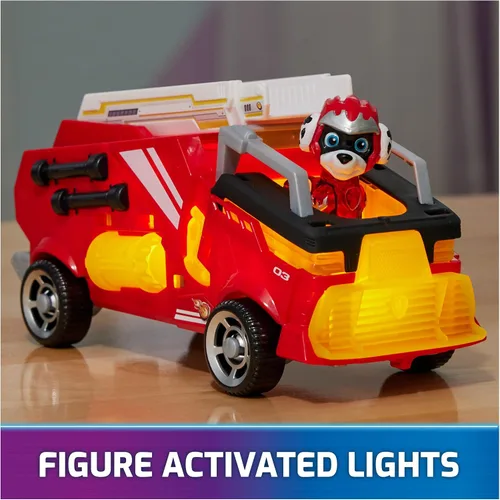 Vista 2 de Paw Patrol: The Mighty Movie, juguete de camión de bomberos con figura de acción Marshall Mighty Pups, luces y sonidos, juguetes para niños y niñas