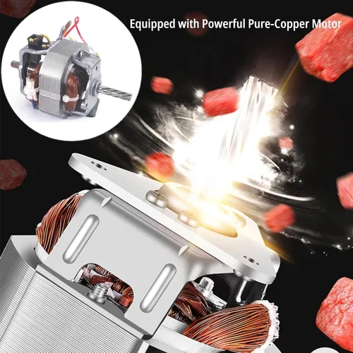 Vista 2 de Sunmile SM-G31 picadora de carne eléctrica y fábrica de salchichas 1HP 800W máximo, aprobado por ETL, hojas de corte de acero inoxidable, 3 placas