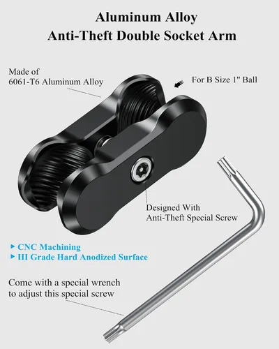 Vista 2 de Brazo antirrobo de doble enchufe de aleación de aluminio BRCOVAN Compatible with RAM Mounts B Size 1'' Ball Components & Bike Motorcycle Phone