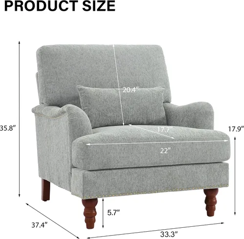 Vista 2 de Mid-Century - Silla decorativa moderna con almohada lumbar, color gris Chenille Gris Claro