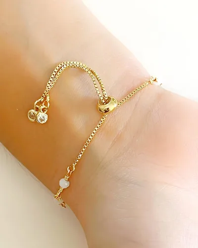 Vista 8 de Pulsera escapular católica con cuentas de cristal blanco ajustable M Cristal Chapado en oro