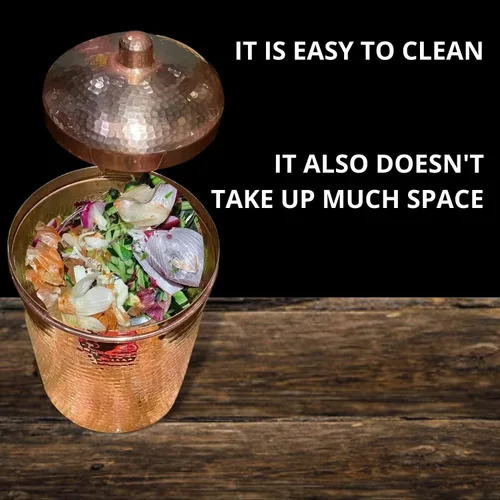 Vista 5 de Sertodo Copper Recipiente de compost de cocina Calibre pesado, martillado a mano, 100% cobre puro Elegante y sostenible