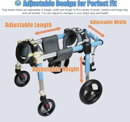 Vista 4 de Silla de ruedas de perro de 4 ruedas para patas delanteras y traseras, para todas las razas de perros, cinta de correr de apoyo completo, ajustable