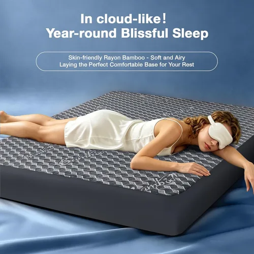 Vista 3 de Protector de colchón impermeable tamaño individual, lavable, funda acolchada de rayón y bambú, ajustable, protección de cama de plástico silencioso