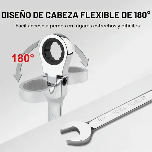 Vista 4 de Jetech - Llave de engranajes de cabeza flexible de 1/2 pulgada, llave combinada de trinquete de grado industrial, acero de aleación Cr-V forjado
