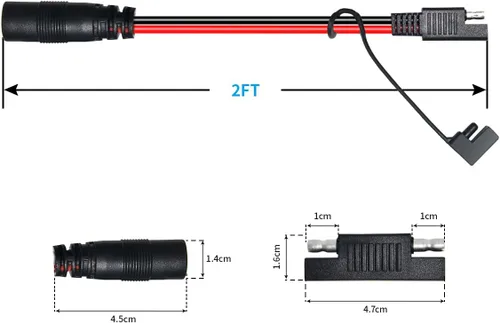 Vista 5 de ELFCULB Adaptador de conector hembra a SAE, cable de extensión SAE de 14AWG de 2 pies con adaptador hembra de 2.165 in x 0.984 in de CC y adaptador
