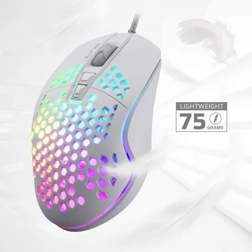 Vista 2 de LTC Circle Pit HM-001 RGB - Mouse para juegos con carcasa ligera de panal de abeja 6400 DPI 6 botones programables color blanco