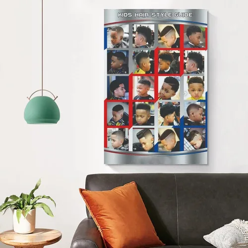 Vista 4 de Póster de peluquería para decoración de pared, peinados infantiles, estilos de cabello modernos para niños, pinturas artísticas de pared, lienzo