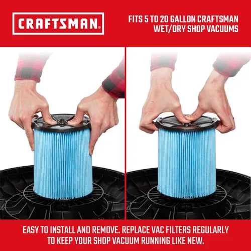 Vista 3 de CRAFTSMAN CMXZVBE38751 - Filtro de vacío para polvo fino en seco y húmedo (5-20 galones) Se adapta a la mayoría de aspiradoras CRAFTSMAN de 5 a 20