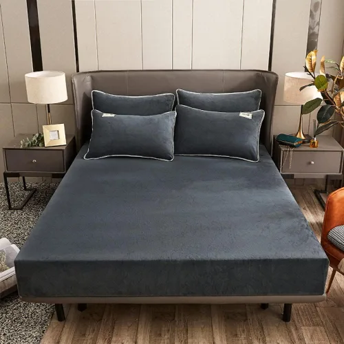 Vista 10 de Sábana bajera suave para invierno, cálidas, antideslizantes, de terciopelo cristalino, para dormitorio, casa de familia, color puro, para cama Azul