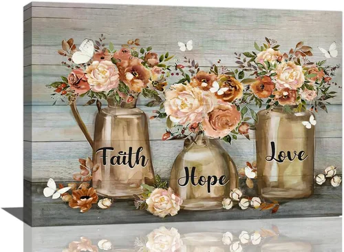 Vista 15 de Shuweienphant Arte de Pared de Baño Estilo Granja Flores Colibrí Cuadros Florales Decoración Citas Inspiracionales Frasco Mason Lienzo Pintura
