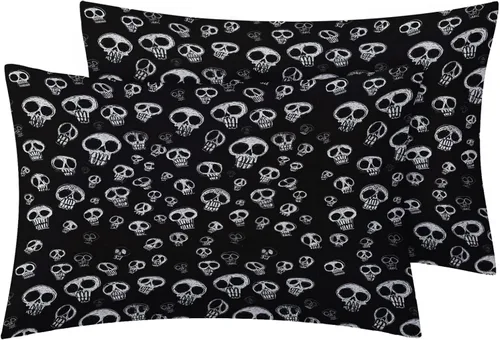 Vista 2 de NOGAWA Juego de sábanas góticas tamaño individual XL, sábanas de esqueleto, sábanas y fundas de almohada estampadas de 3 piezas, sábana bajera