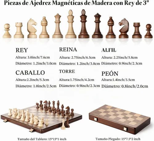 Vista 5 de A&A - Caja de ajedrez y damas de madera plegable de 15 pulgadas Oscuro