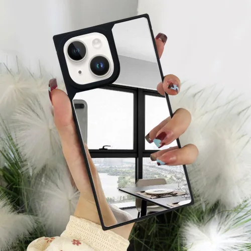 Vista 9 de Funda compatible con iPhone 15 Pro, funda rectangular con espejo, bonita para mujeres y niñas, diseño de espejo de cristal de maquillaje, diseño