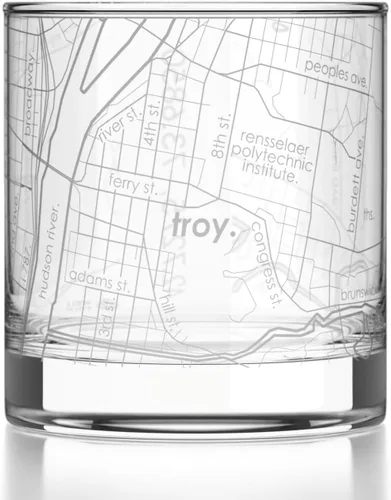 Vista 74 de Well Told Vaso de rocas grabado con mapa de Akron, Ohio, cristalería estilo antiguo (325ml, transparente) Vaso de bourbon grabado, regalos