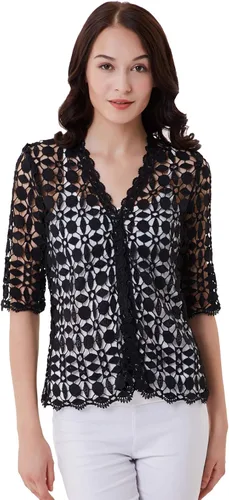 Vista 3 de Belle Poque Chaqueta de encaje con hombros y media manga festoneada para mujer