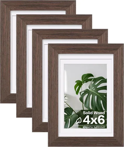 Vista 105 de Egofine - Juego de 4 portarretratos A4 de madera maciza y cubierta de plexiglás de 4 x 6/6 x 8 pulgadas con paspartú o A4 sin paspartú, para mesa