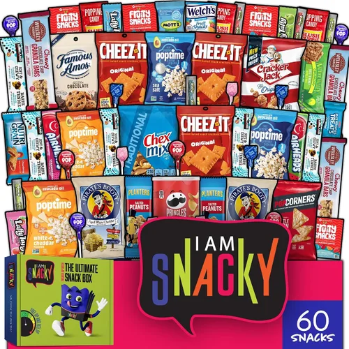 Vista 9 de I AM Snacky - Caja de aperitivos paquete variado de cuidado + tarjeta de felicitación - Caja de aperitivos (40 unidades) Cesta de regalo de dulces