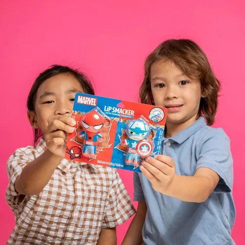 Vista 4 de Lip Smacker Marvel, llavero, bálsamo labial para niños - Spiderman y Capitán América