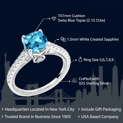 Vista 2 de Gem Stone King Anillo de compromiso de plata de ley 925 con piedra natal de 0.276 in y zafiro blanco creado Anillo de compromiso de boda