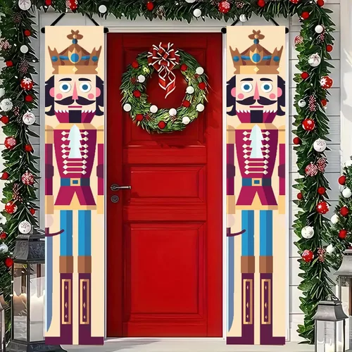 Vista 13 de BlissYard Estandartes de Porche Navideños de Cascanueces 12×71 Pulgadas Hola Invierno Feliz Navidad Decoraciones de Puerta Estandarte de Soldado