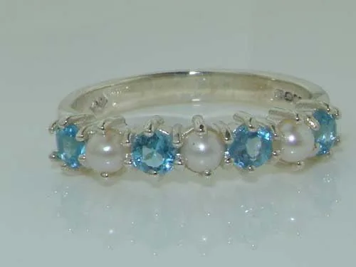 Vista 6 de Anillo de eternidad de plata de ley 925 con perla cultivada y topacio azul para mujer