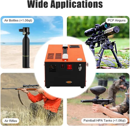 Vista 6 de Compresor de aire PCP, bomba de aire de alta presión de 4500 PSI, compresor de pistola de aire PCP de 12 V CC/110 V CA con motor sin escobillas