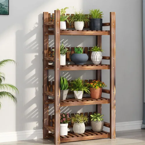 Vista 2 de Soporte de madera para plantas de 4 niveles, fácil de montar, estante de madera multifuncional para plantas, soporte de madera para múltiples