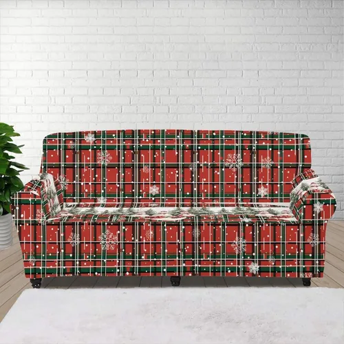 Vista 11 de GIFTPUZZ Funda de sofá roja navideña, protector de sofá con parte inferior elástica para sala de estar, dormitorio y decoración de oficina, elegante