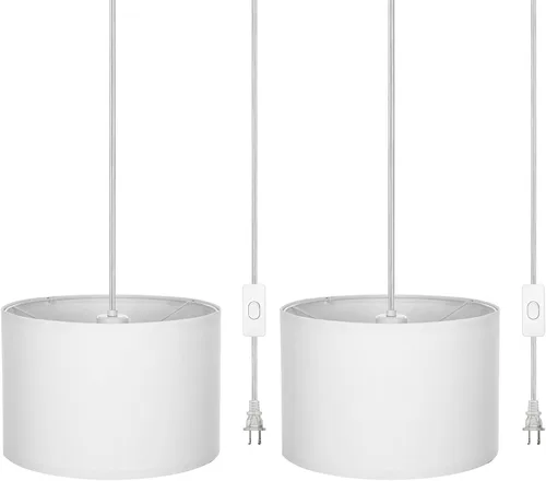 Vista 7 de ZSLAIFU Luz colgante enchufable de 15 pies con interruptor, luces colgantes con cable enchufable, lámpara colgante con control remoto, lámpara Blanco