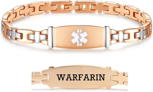 Vista 108 de LinnaLove Lady Medical Alert - Pulseras médicas de acero inoxidable para mujer, 7.5 pulgadas