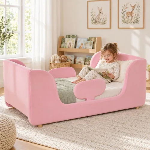 Vista 15 de Cama Montessori tapizada con rieles extraíbles Azul bebé