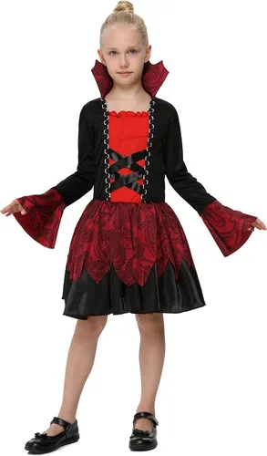 Vista 3 de KOJOOIN Vampire Costumes Set for Girls Halloween Dress Up Party Carnival Cosplay Vampire-Themed Party Role-Playing