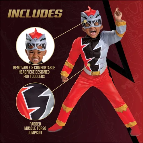 Vista 3 de Disfraz de Rangers Dino Fury Red Ranger para niños pequeños