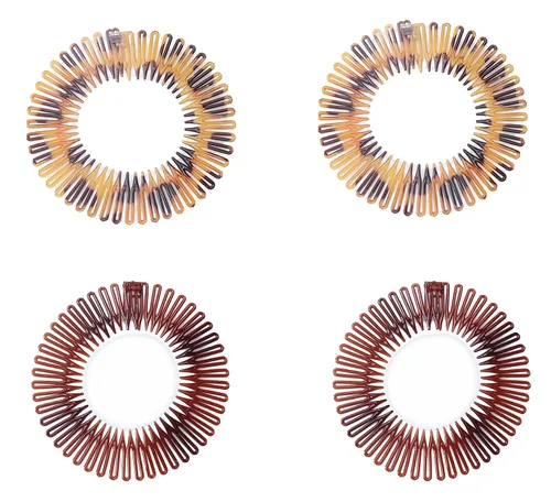 Vista 9 de Sowaka 4 piezas de peine elástico circular de plástico negro marrón círculo primavera diadema flexible soporte para el cabello peine para mujeres