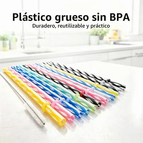 Vista 4 de 25 popotes de plástico reutilizables. Sin BPA, pajitas transparentes de 9 pulgadas de largo para tarros de masón, vaso Yeti, cepillo de limpieza