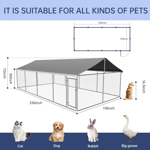 Vista 3 de Petony 236" x 118" Recinto para Perros al Aire Libre Perrera Resistente para Perros Casa Perrera de Malla Jaula Grande para Perros Perrera