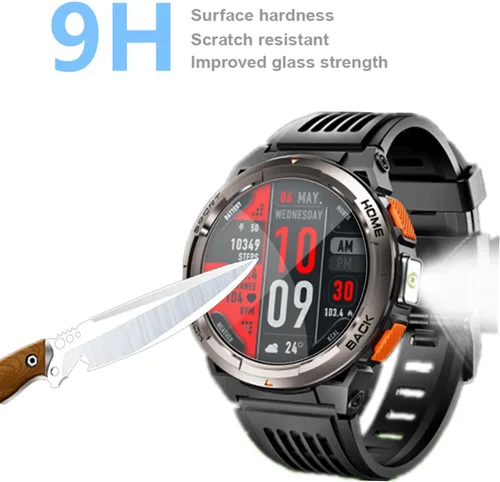 Vista 3 de Protector de pantalla compatible con EIGIIS KE3 Smart Watch de 1.45 pulgadas (paquete de 3) Película de vidrio templado compatible con LaNikar